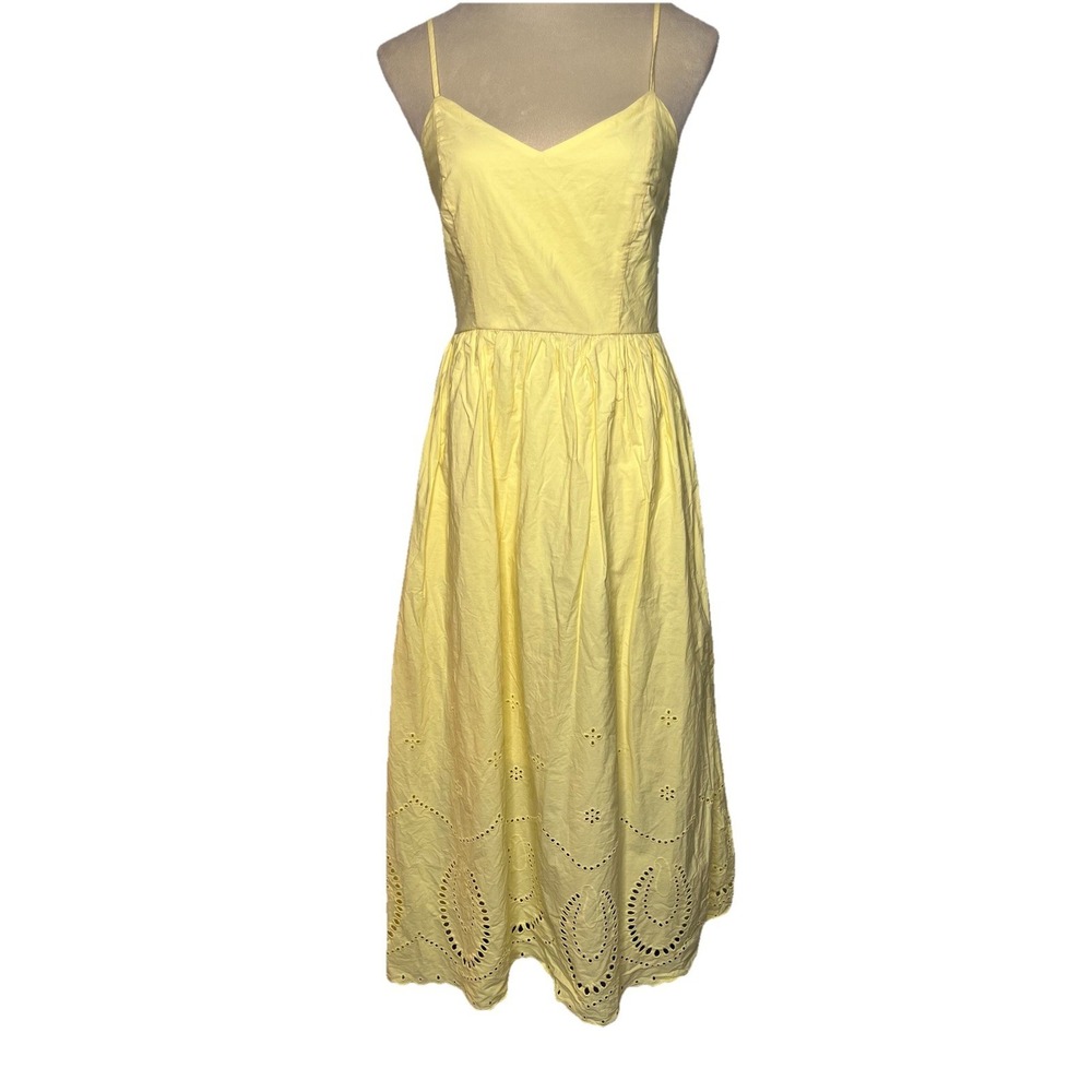 Calypso St. Barth Yellow Eyelet Cotton Midi Dress Women's 6 Cotton Resort Travel